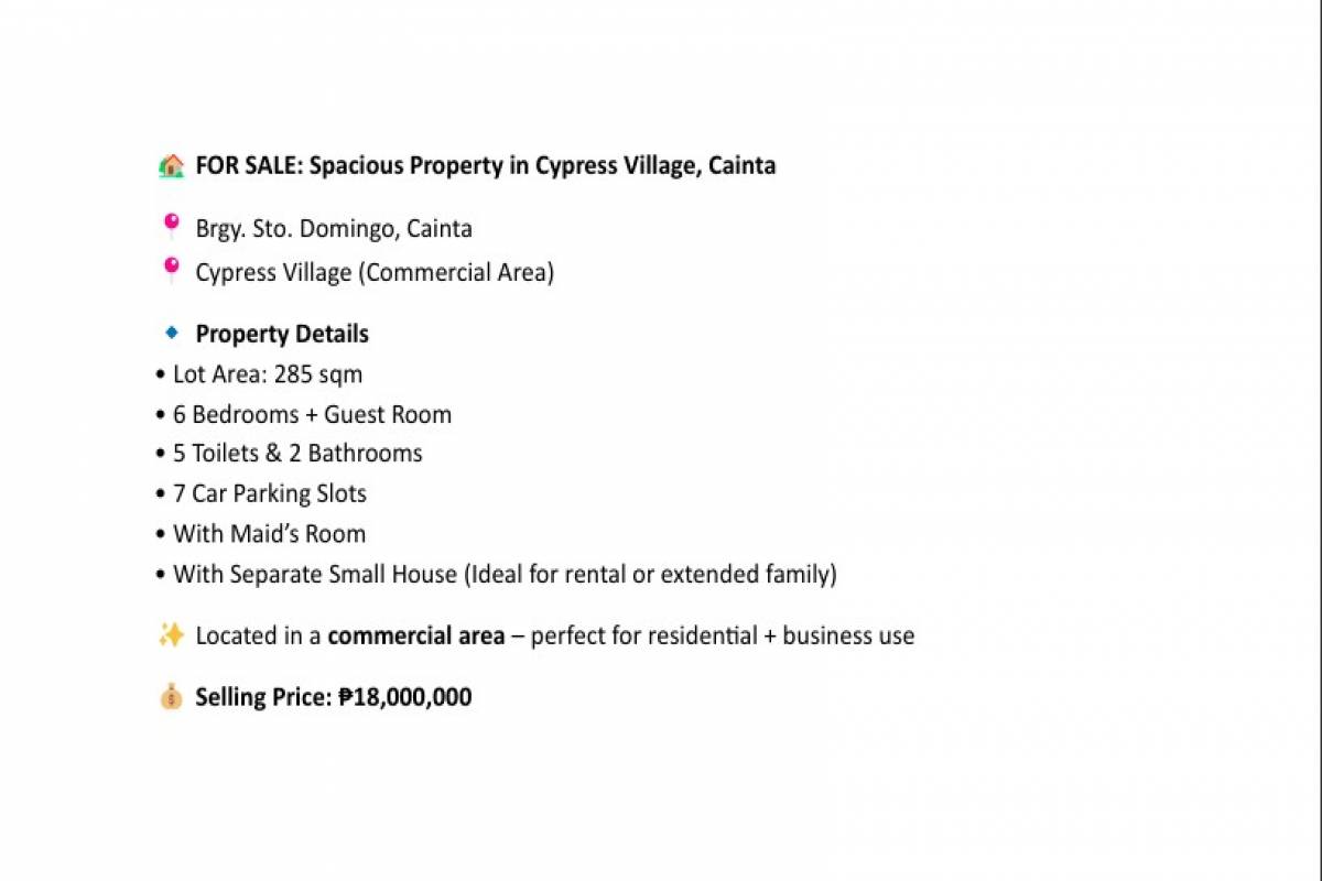 Cypress Village,CAINTA,REGION IV-A (CALABARZON),Office,Cypress Village ,1621